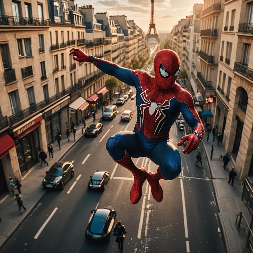 French Spiderman Swings Through Paris at Golden Hour