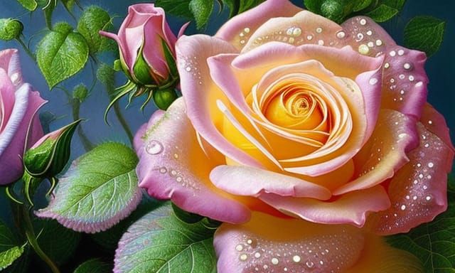 Golden Fractal Rose Blossoms in Hypermaximalist Luxury