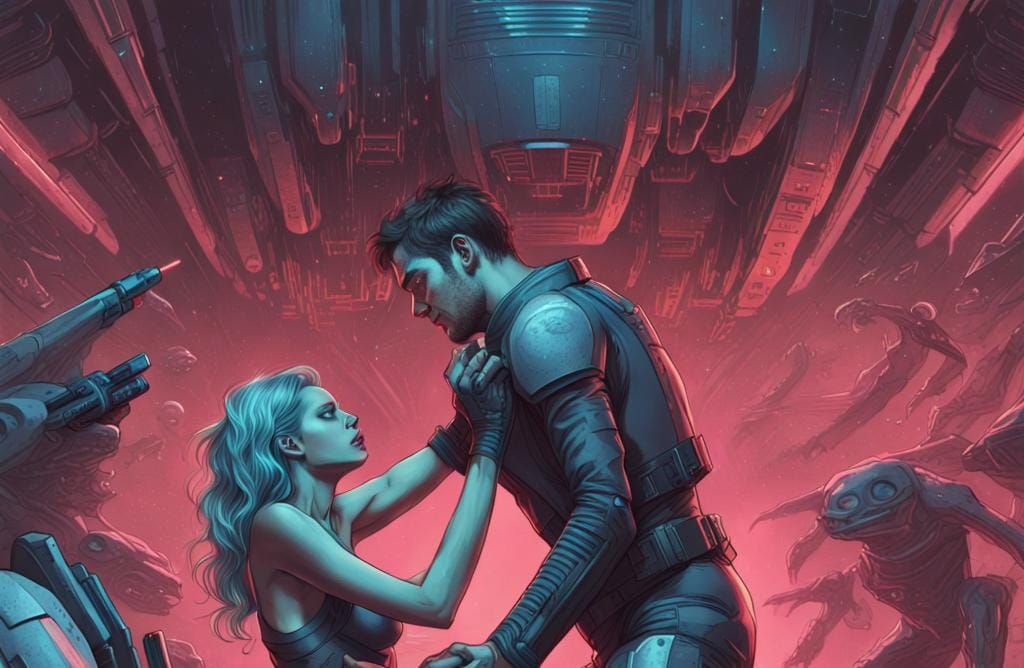 Space Woman Defends Ship in Horror Aesthetic