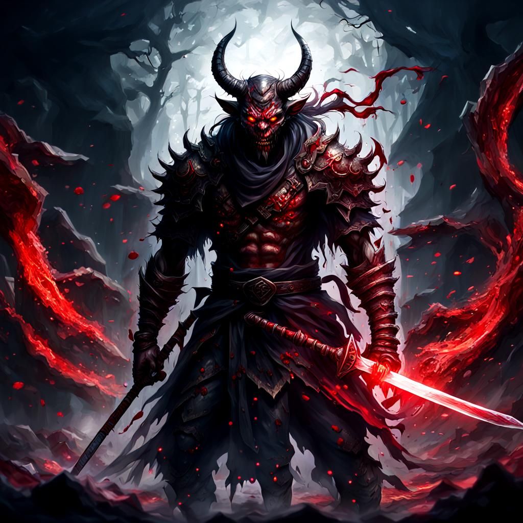Mythic Demon with Katana and Blood Aura