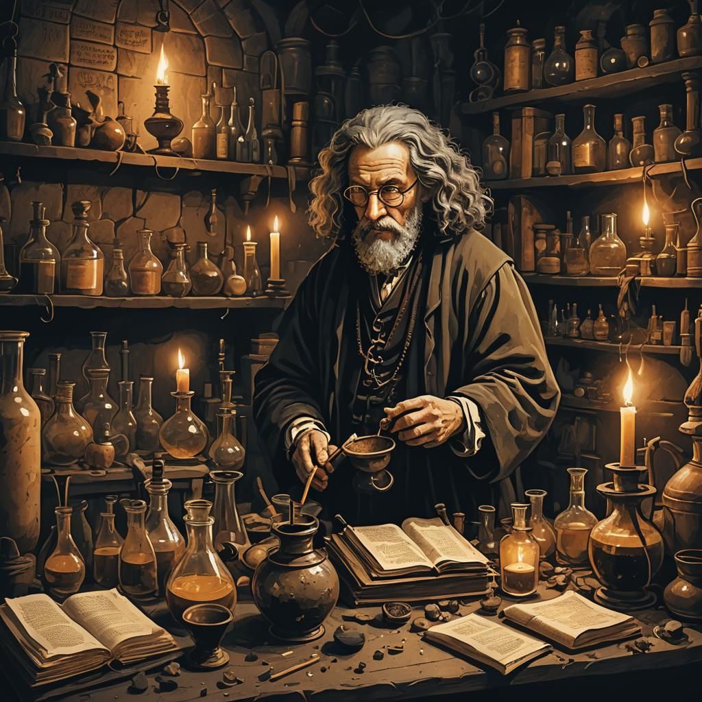 Medieval Alchemist in Dark Academia Style