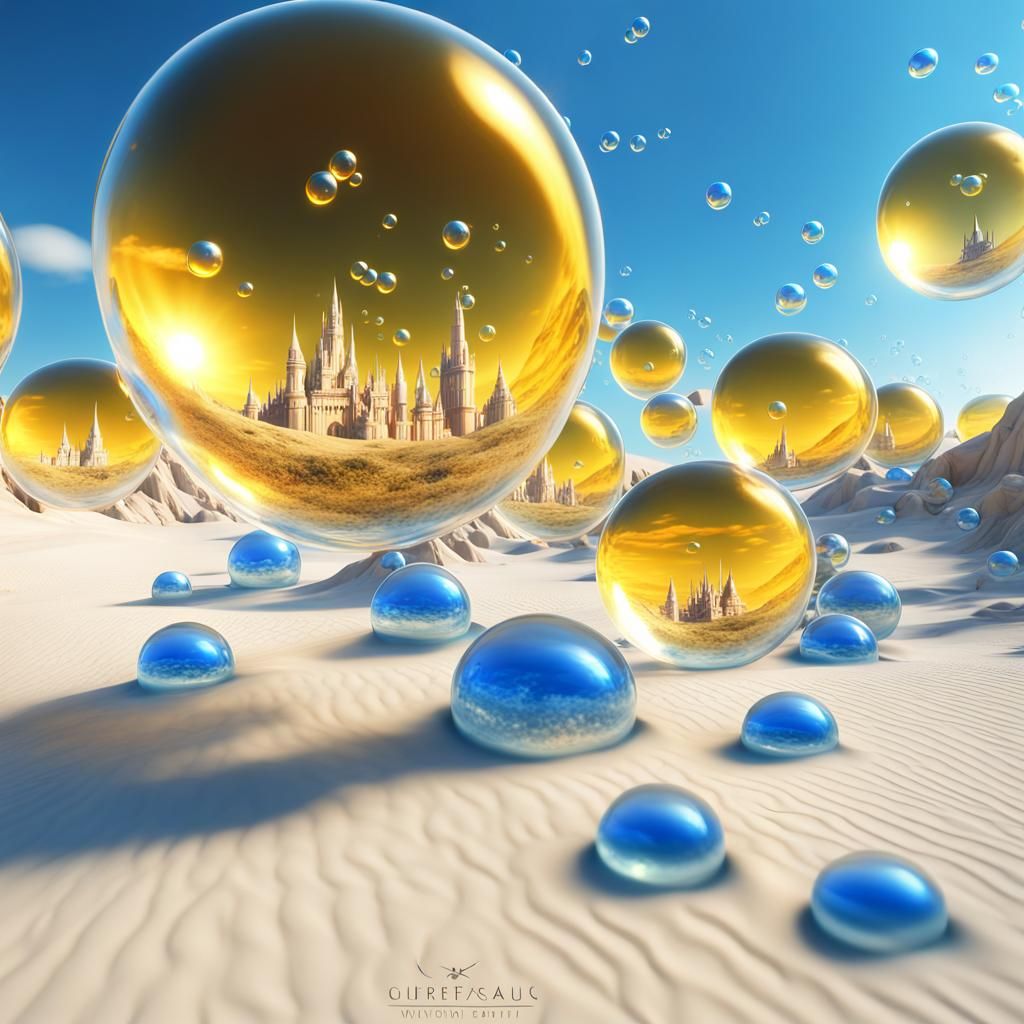Glass Castle in a Bubble Over Desert