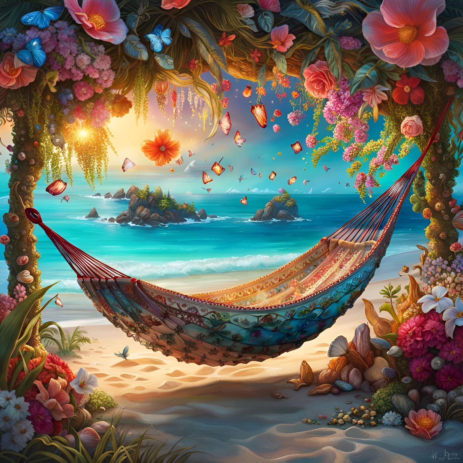 Dreamy Island Beach Hammock in Fantasy Style