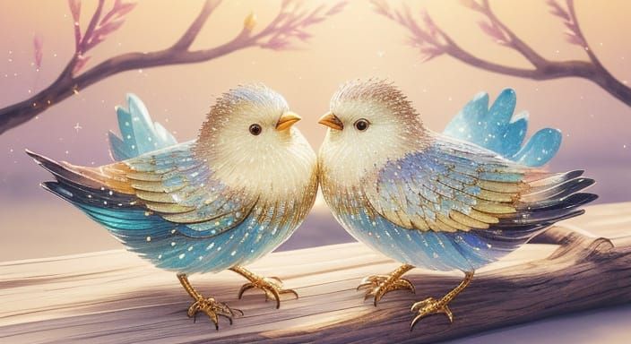 Glitter Birds at Sunrise: Whimsical 3D Art