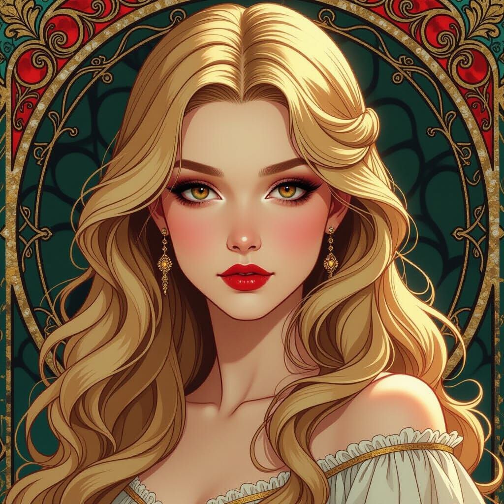 Royal Princess with Red Eyes in Art Nouveau Style