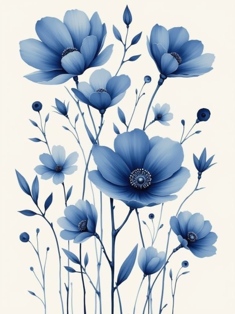 Floral Motifs in Porcelain Style, Ukiyo-e Inspired