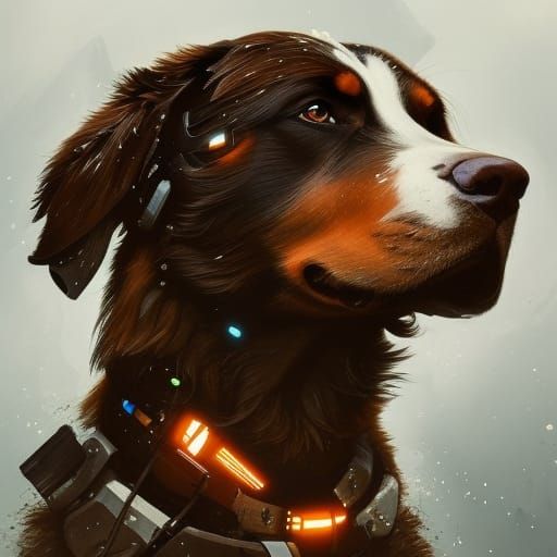 Cyborg Bernese Mountain Dog Portrait in Digital Art