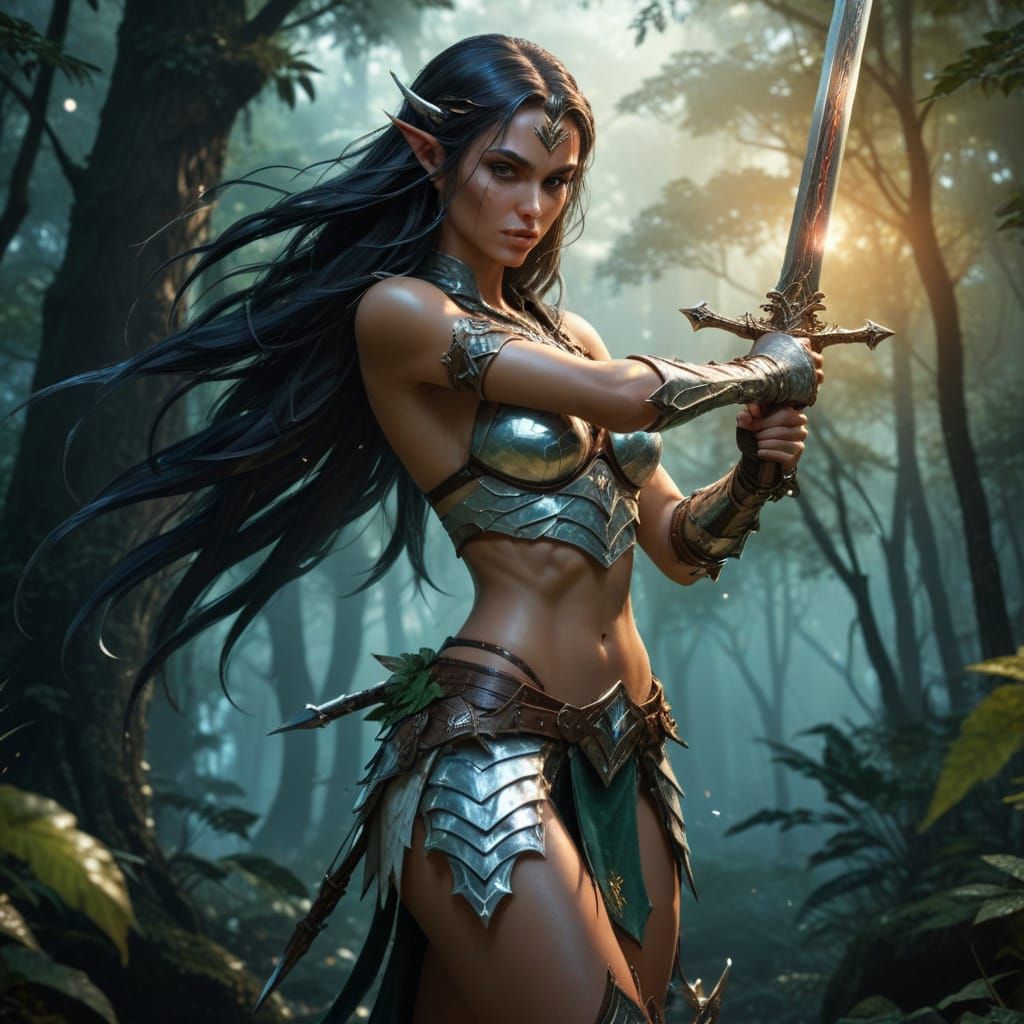 Strong Elf Warrior Mother of Pearl Armor in Fantastical Fore...
