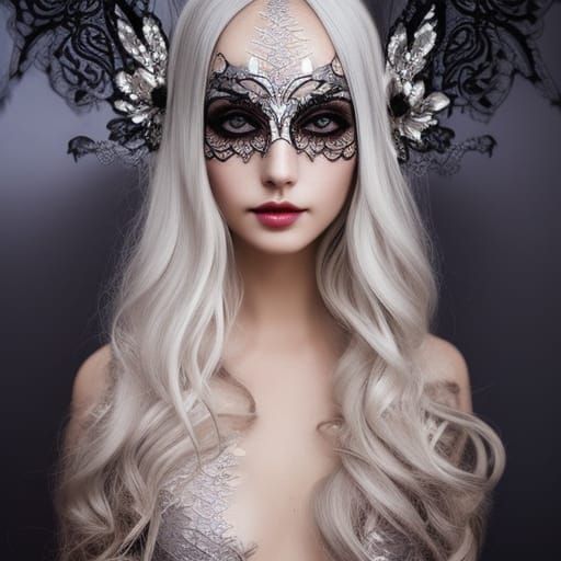 Elegant Woman in Silver Lace Mask, Gothic Art