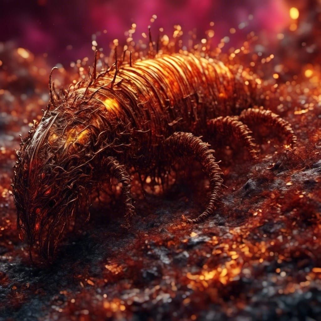 Steel and Copper Centipede with Glowing Liquid