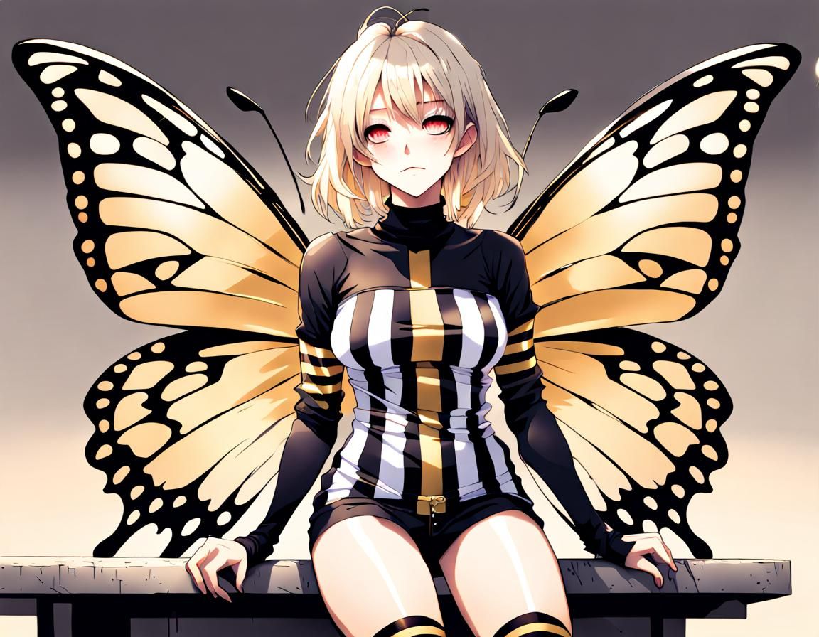 Platinum Blonde Butterfly Hybrid in Anime Style