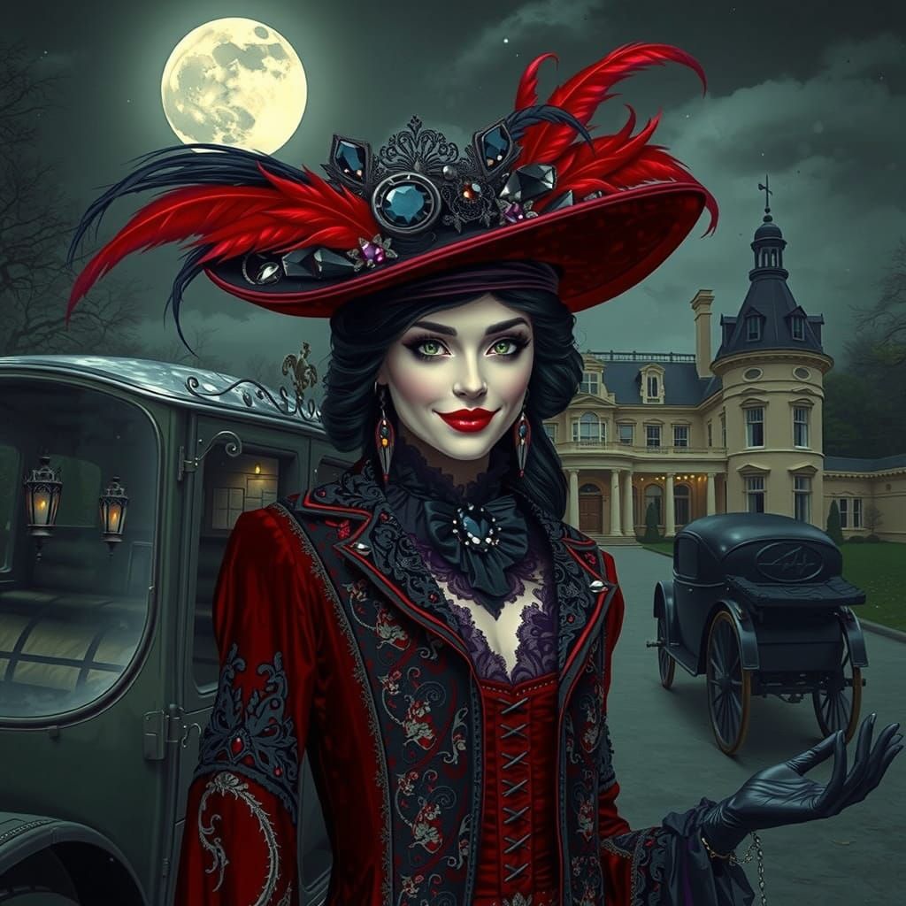 Ethereal Victorian Witch Under Full Moon