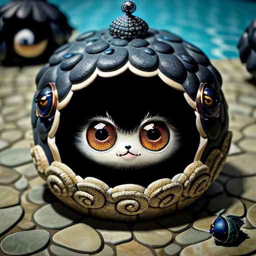 Chibi Corvid with Snail Shell in Surreal Scene