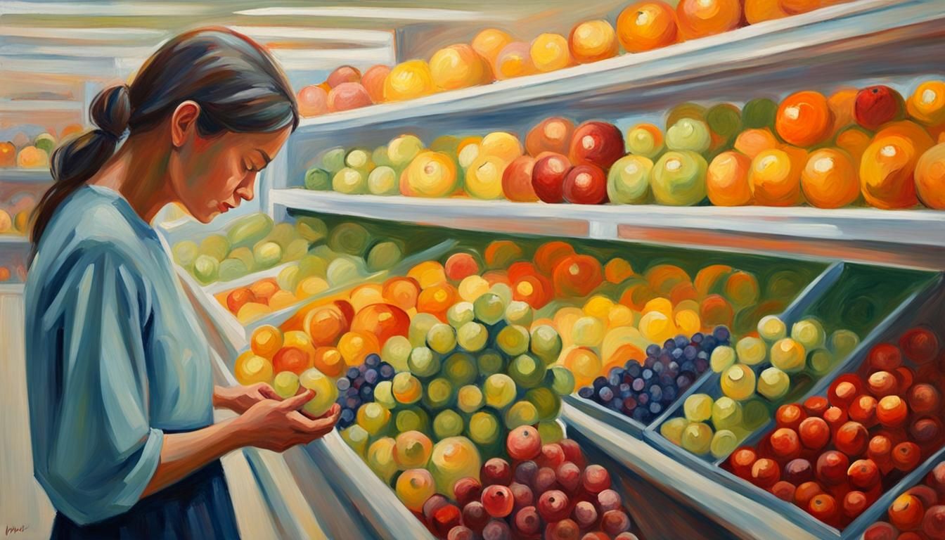 Woman's Quiet Prayer in Grocery Store: Impressionist Style