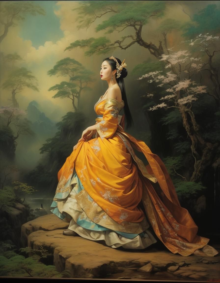 Hyperrealistic Nippon Female Fantasy Oil Painting