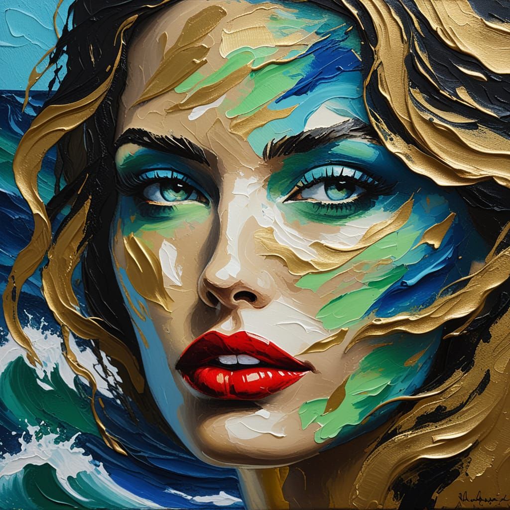 Abstract Female Face in Impasto Oil Painting