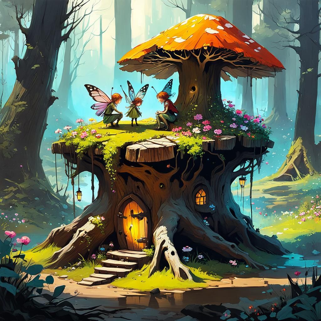 Enchanted Fairy Village in Dreamlike Forest