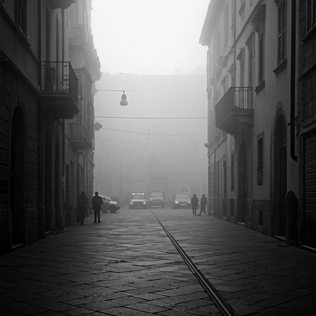 Eerie Fog Envelops Italian City in Film Noir Style