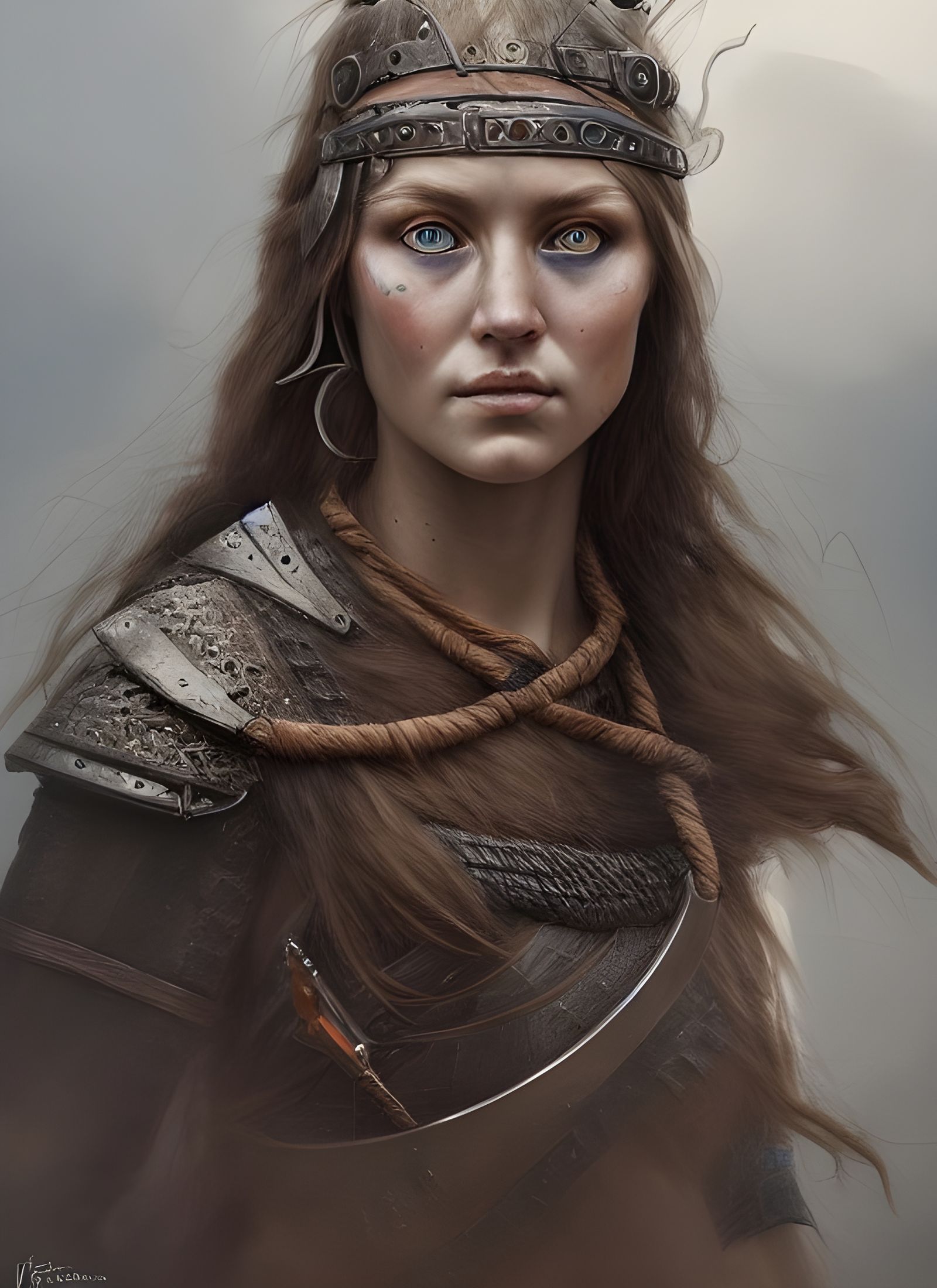 Female Viking Warrior Portrait in Expressionist Style