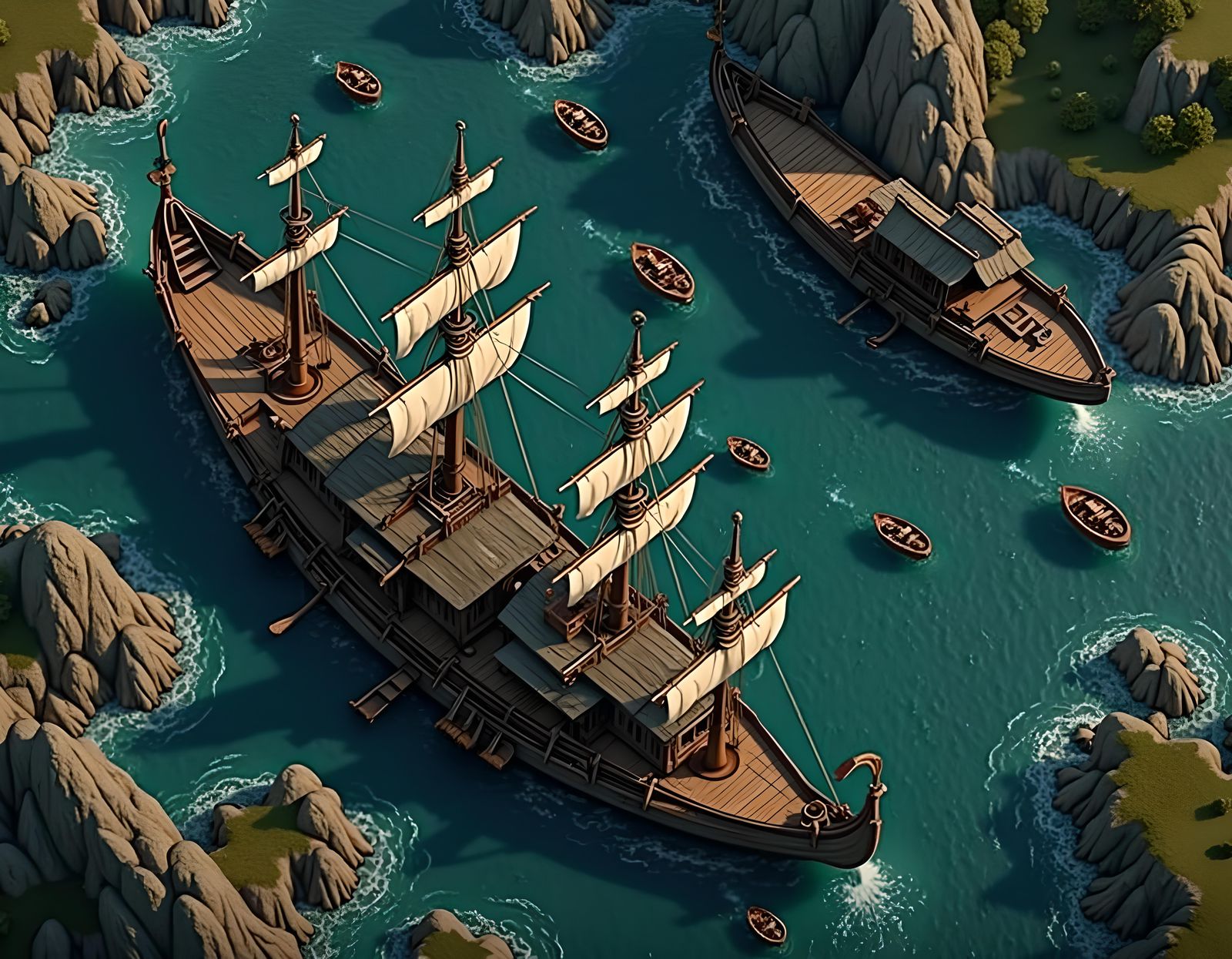 Detailed Top-Down Map of Medieval Fantasy Ship