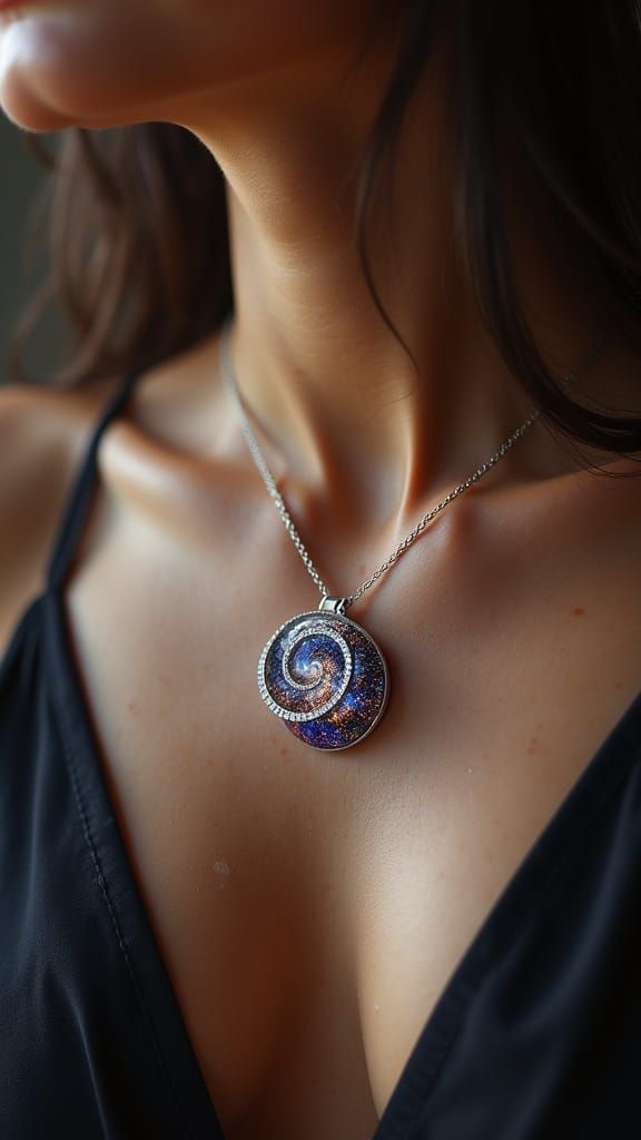 Woman's Diamond Galaxy Pendant Necklace