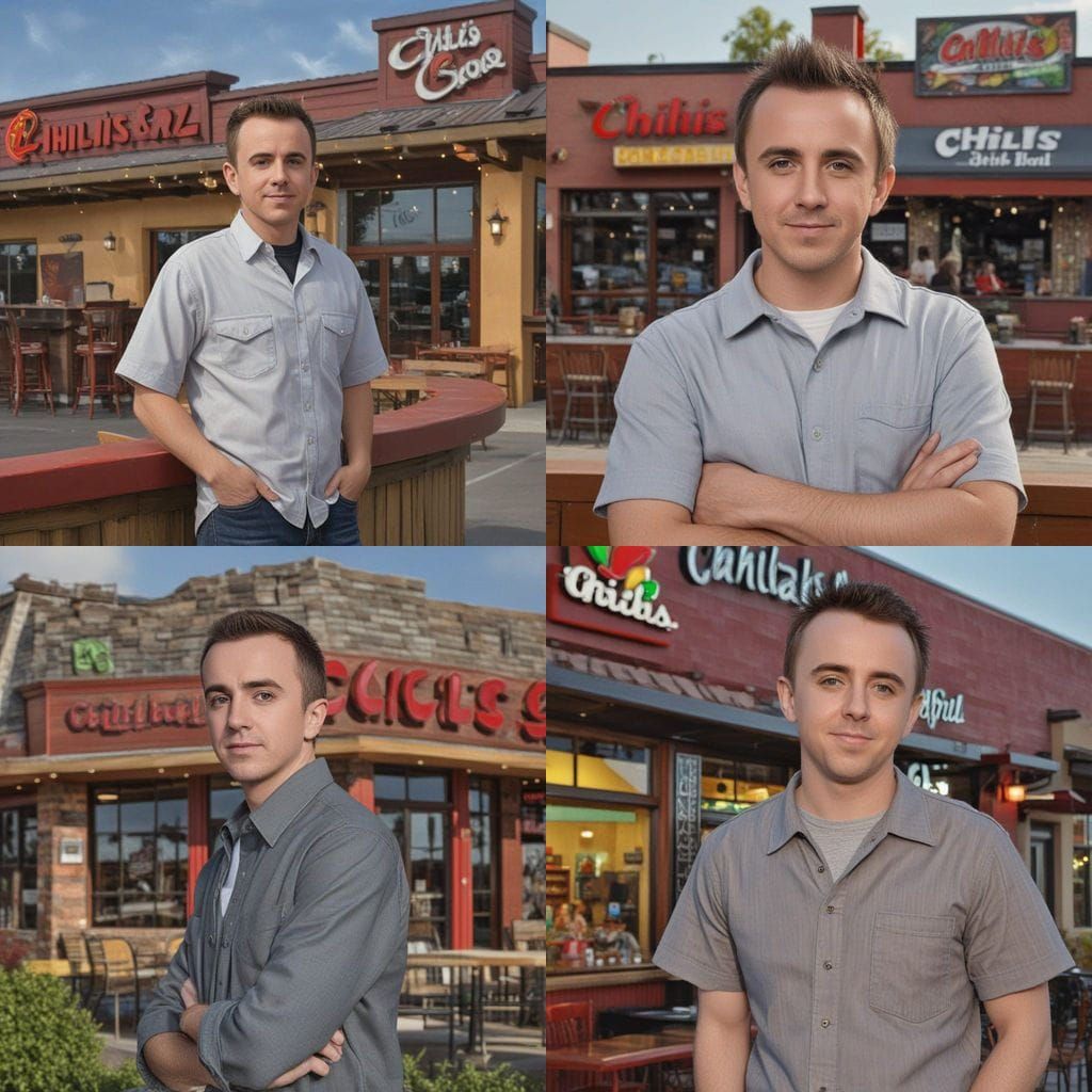 Frankie Muniz in Front of a Photorealistic Chilis Painting