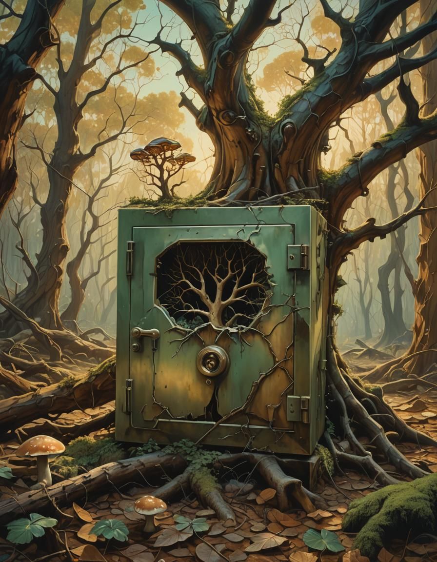 Surreal Tree Emerges from Abandoned Safe