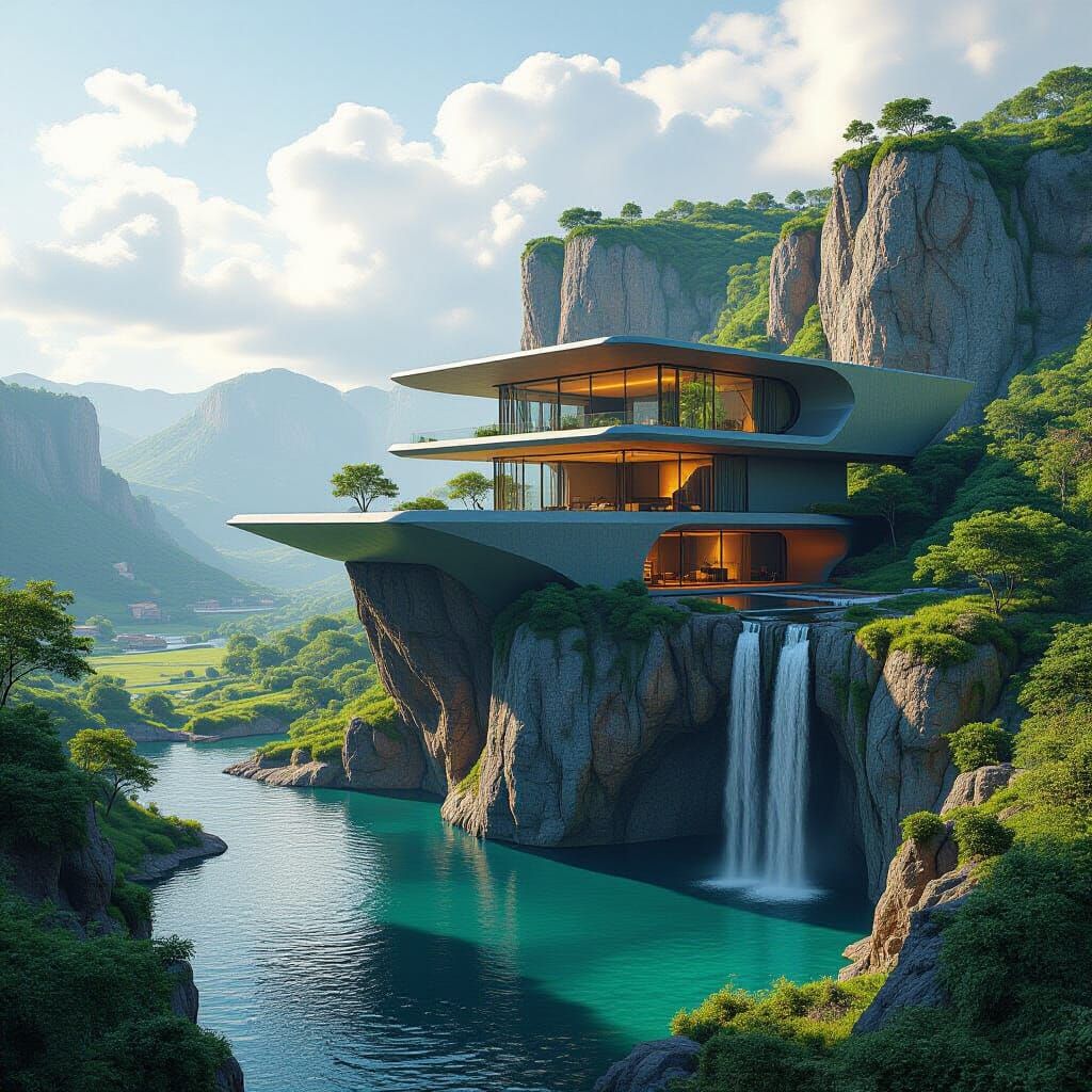 Futuristic Cliffside House by Watering Hole