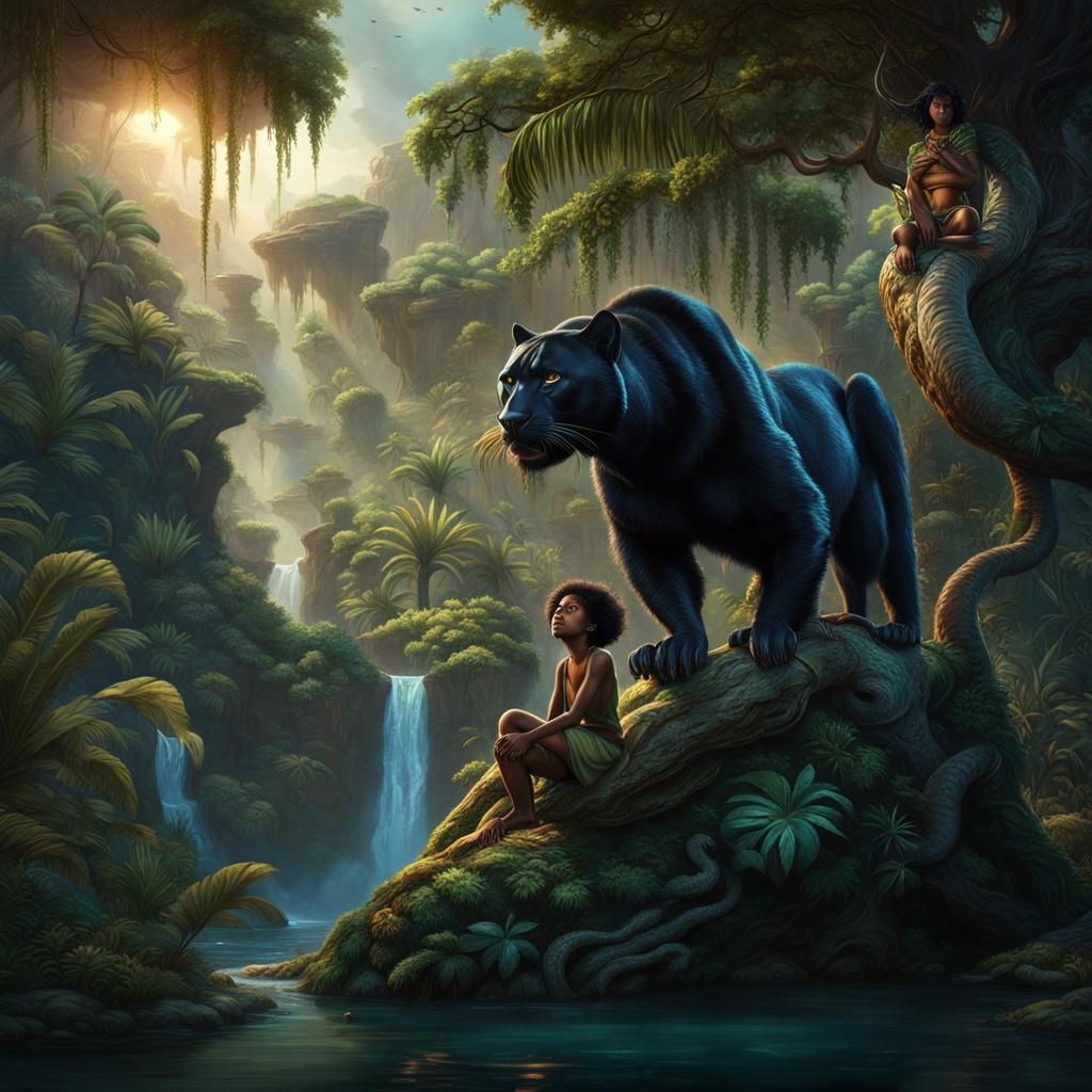 Mowgli in the Jungle with His Animal Friends