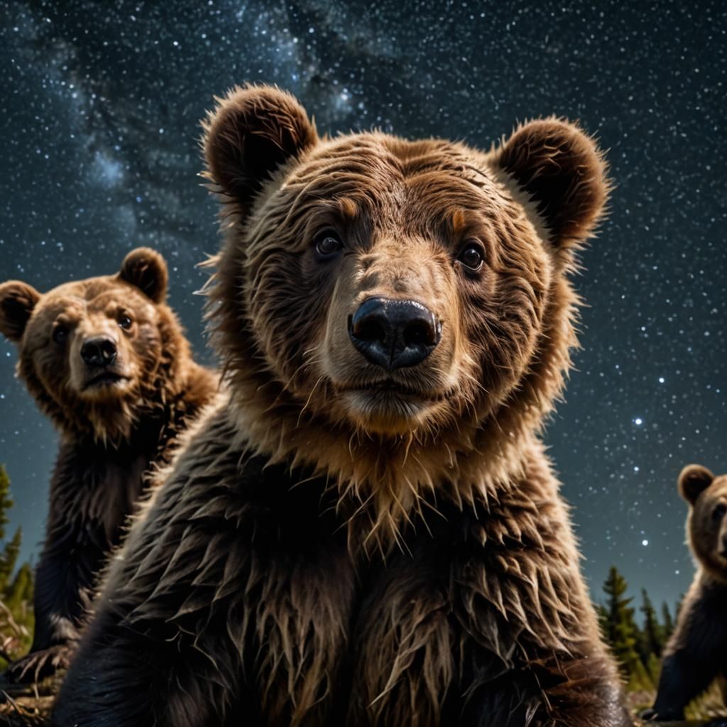 Funny Baby Bears Photobomb Underwater Night Sky