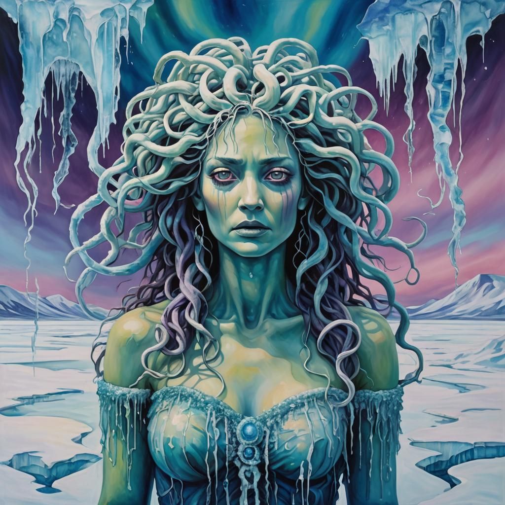 Frozen Medusa in Arctic Wasteland: Rothko-Inspired Oil Paint...