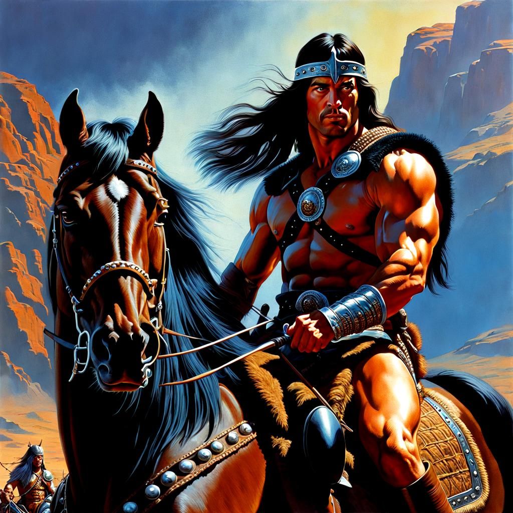 Barbarian on Horseback in Hyperrealistic Style