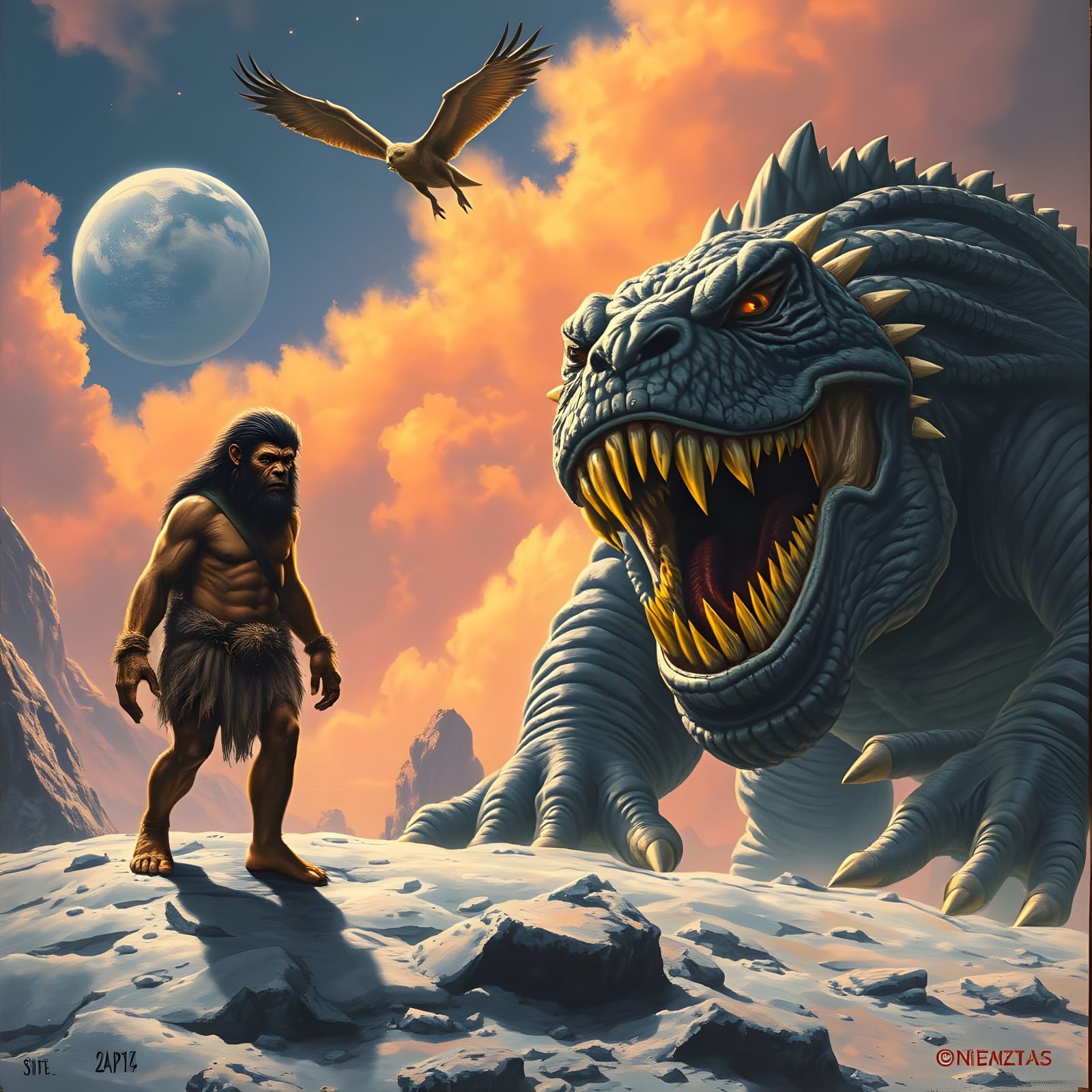 Neanderthal Discovery on the Moon: A Fantasy Scene