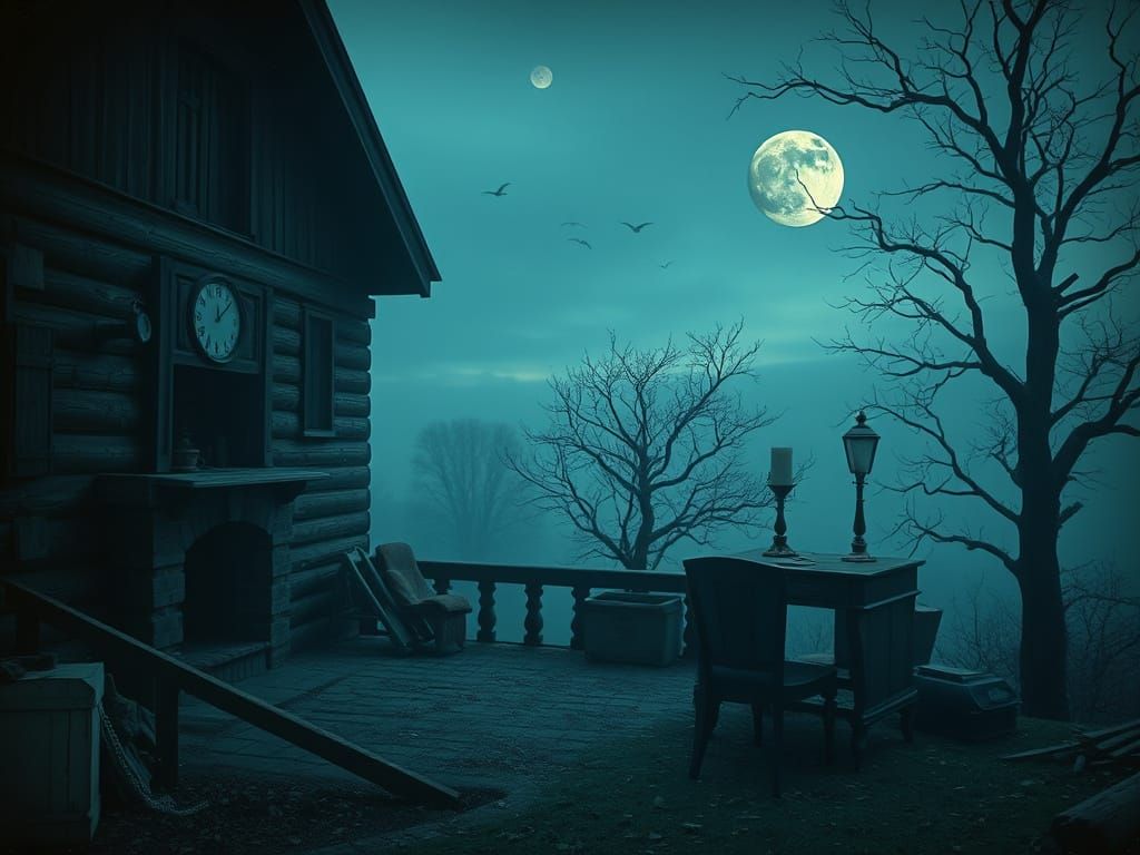 Surreal Vintage Hideout of Time in Magritte Style