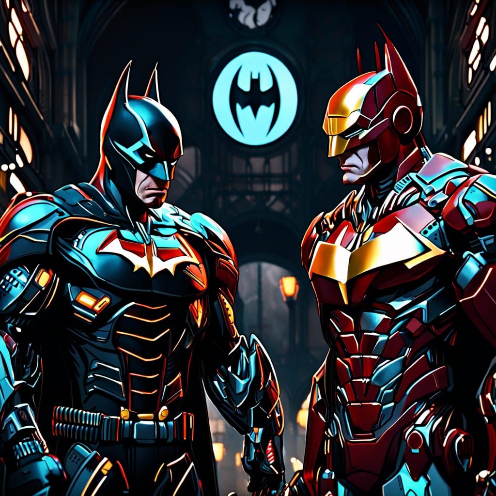 Batman and Ironman Mashup in Detailed Matte Painting
