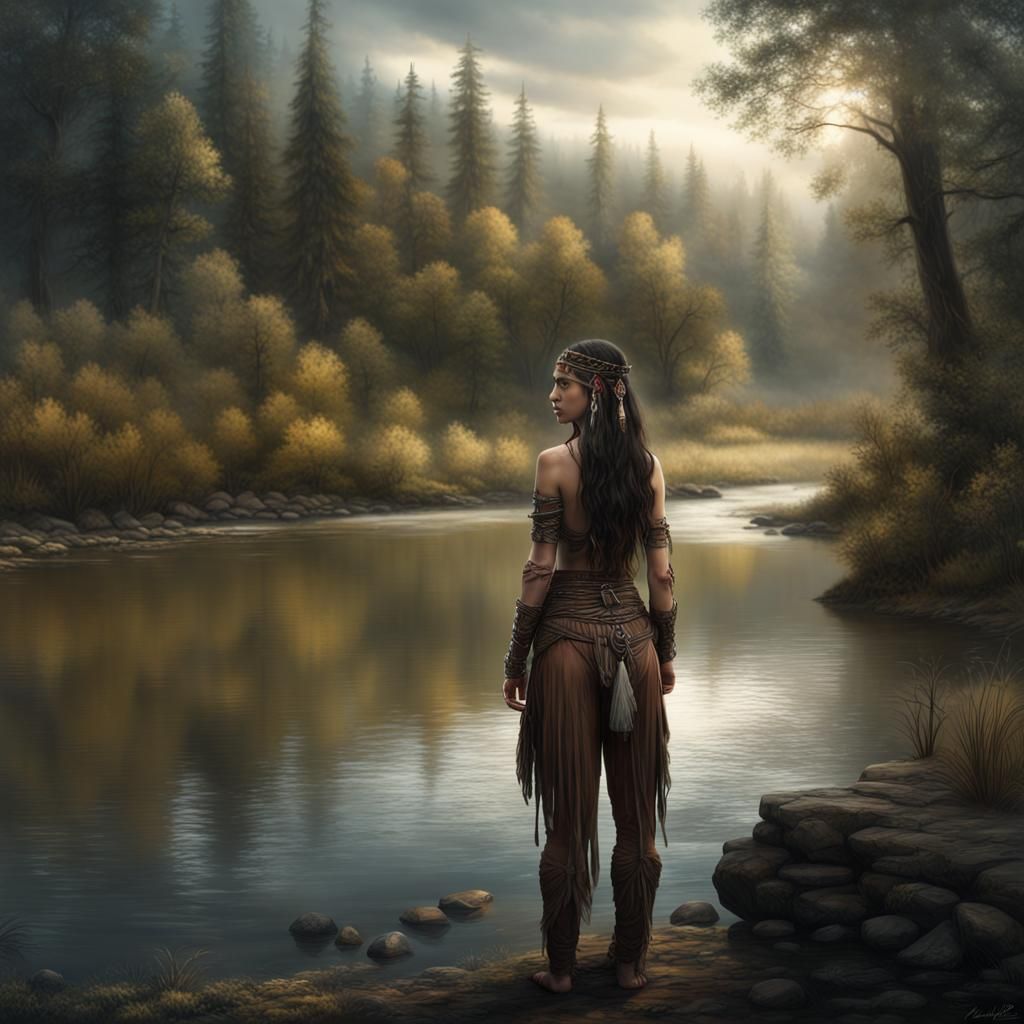 Comanche Girl by River: Digital Matte Painting