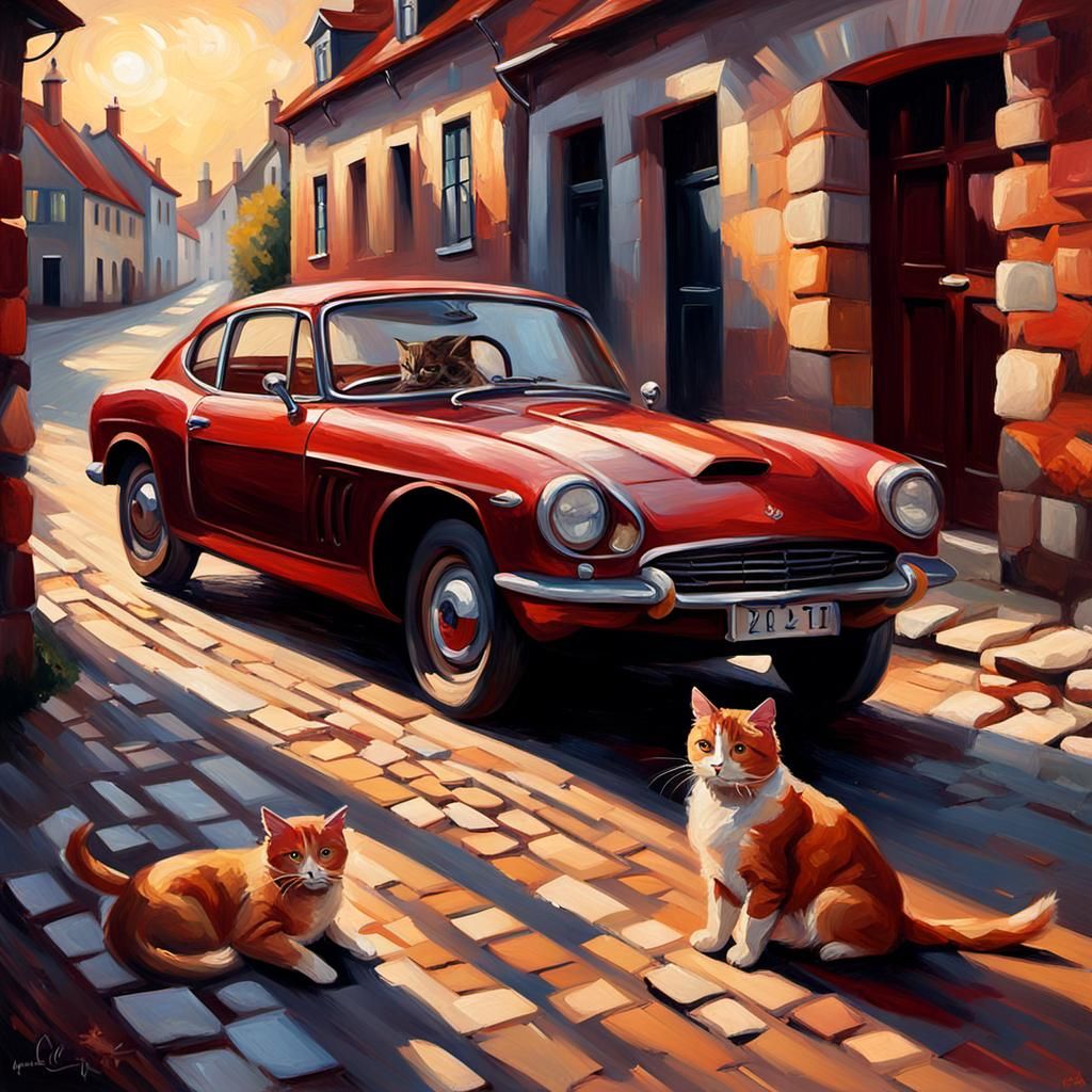 Vintage Car Crash in Impressionist Oil Painting