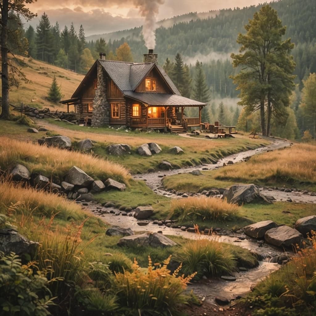 Rainy Night at Cozy Cabin in Woods