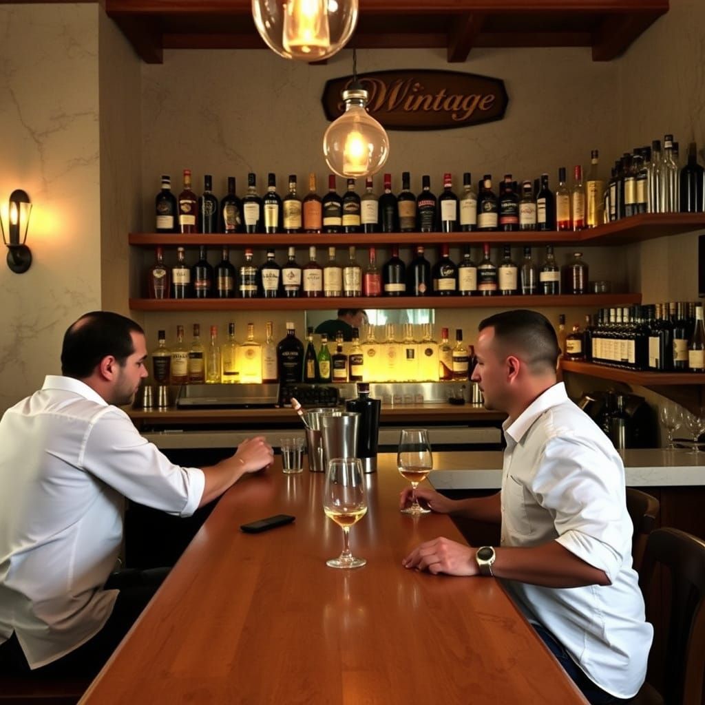 Vintage 1940s Bar with Bartenders and Cigarette Smoke