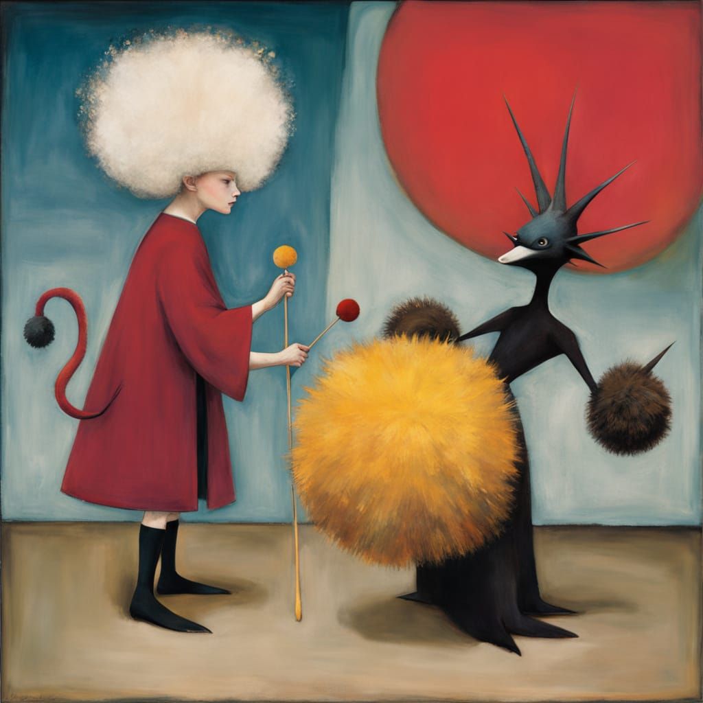 Pom Pom Knight and Dragon in Abstract Style