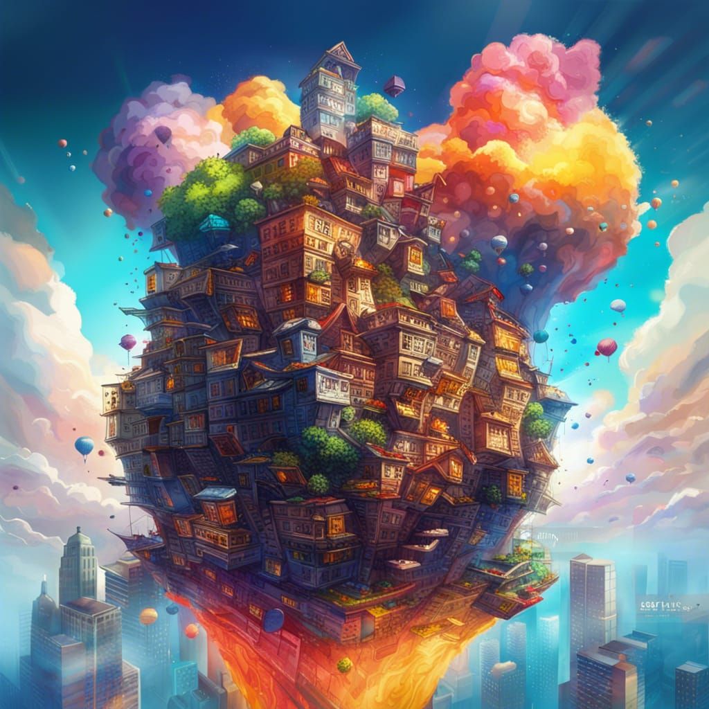 Hyperrealistic Floating City in the Sky