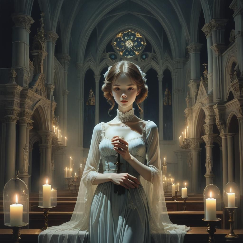 Ethereal Ghost in Church by Candlelight