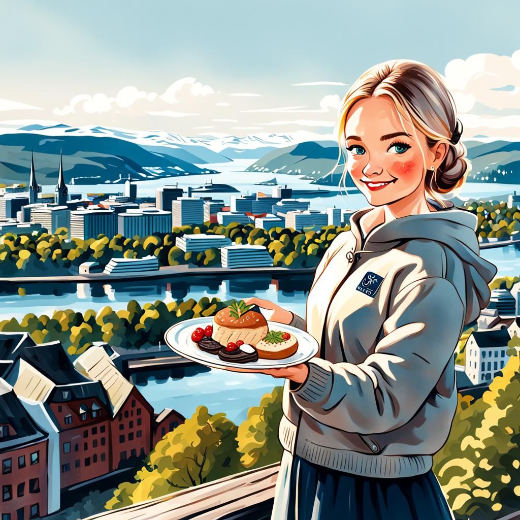 Cute Norwegian Girl with Seafood in Oslo Illustration