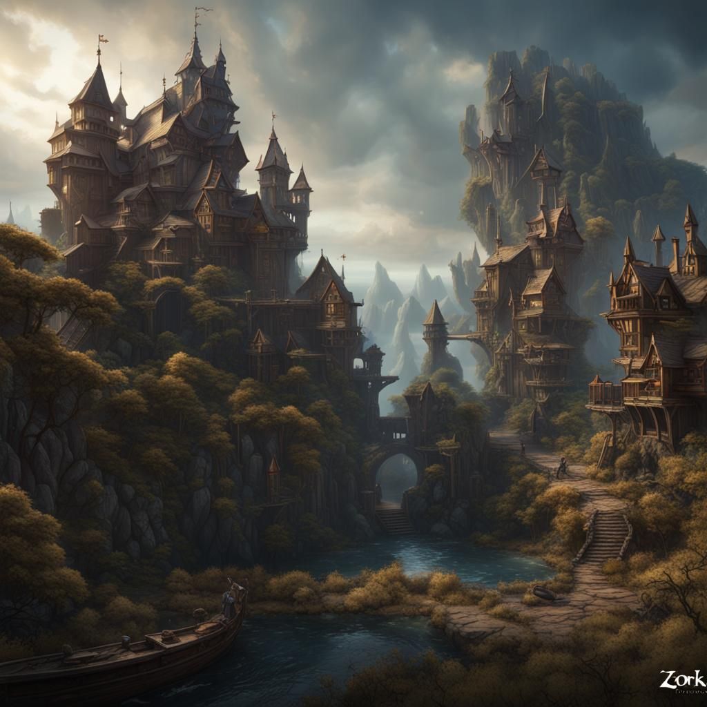 Fantastical Landscape in Deep Color, Detailed Matte Painting