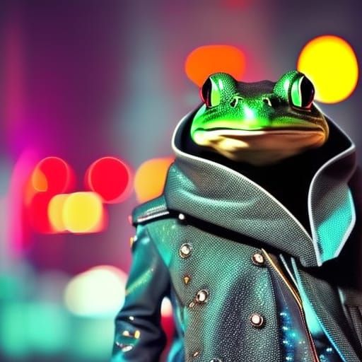 Cyberpunk Anthropomorphic frog with a sense of fashion