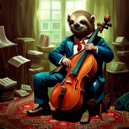 Sloth Rocker Cello Player in 1950s Style