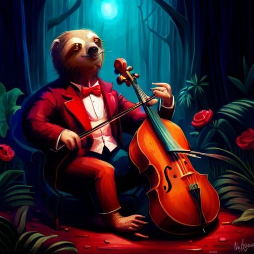 Sloth Rocker Cello Performance in Teddy Boy Style