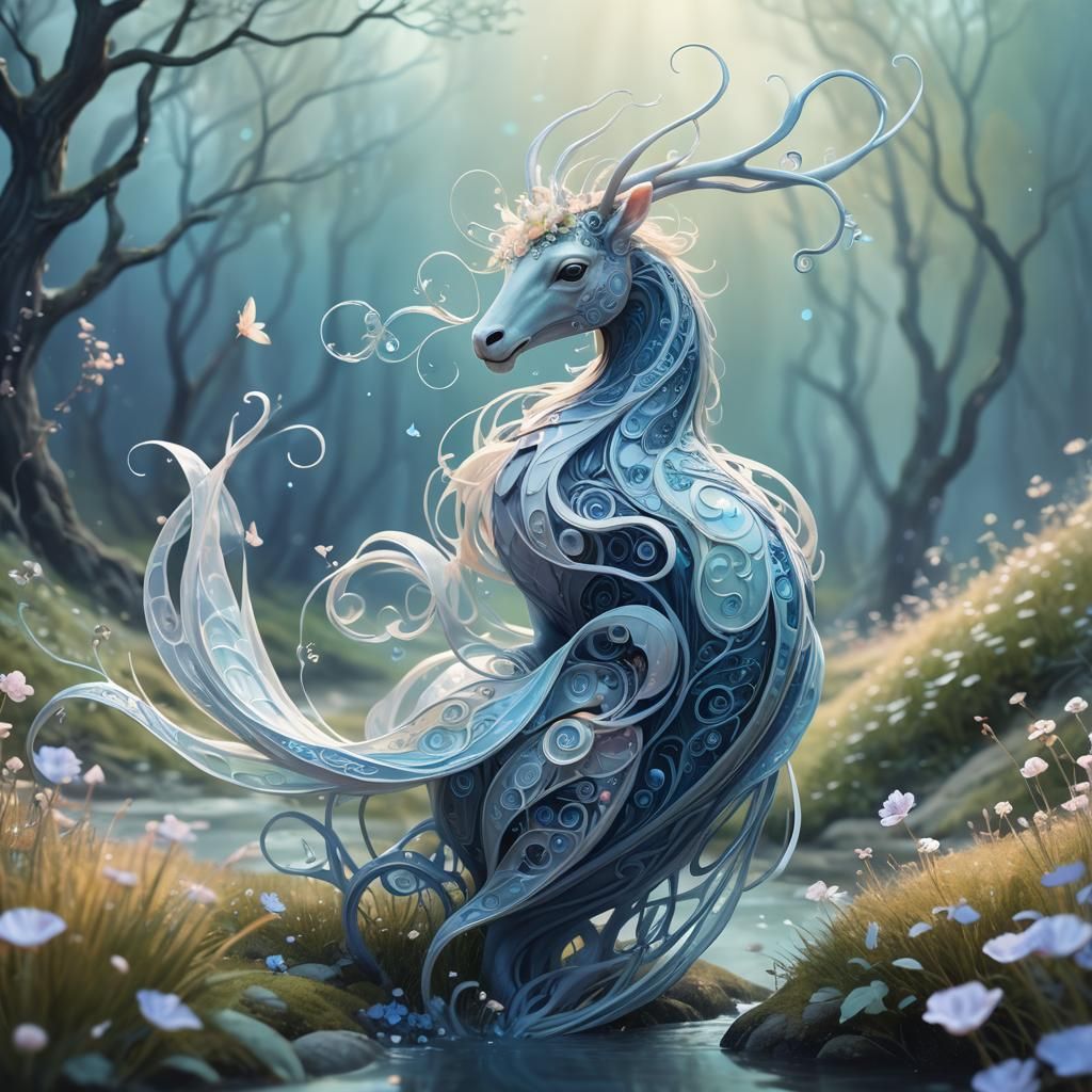 Ethereal Creature in Dreamy Fantasy Landscape