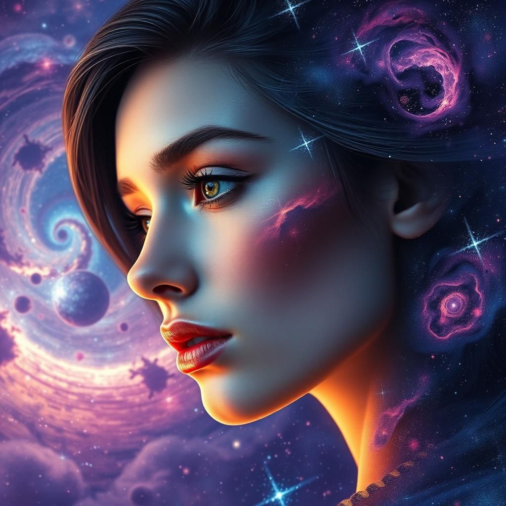 Cosmic Woman Portrait in Hyperrealistic Style