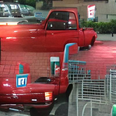 Red Pickup Truck Parked Illegally at 7-Eleven